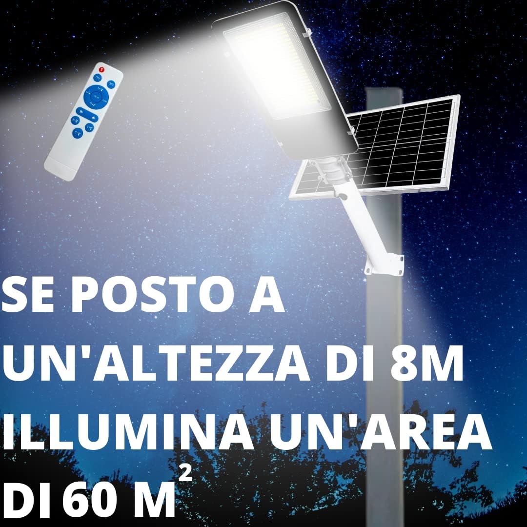 Lampione solare LED esterno 400W con telecomando e sensore IP66