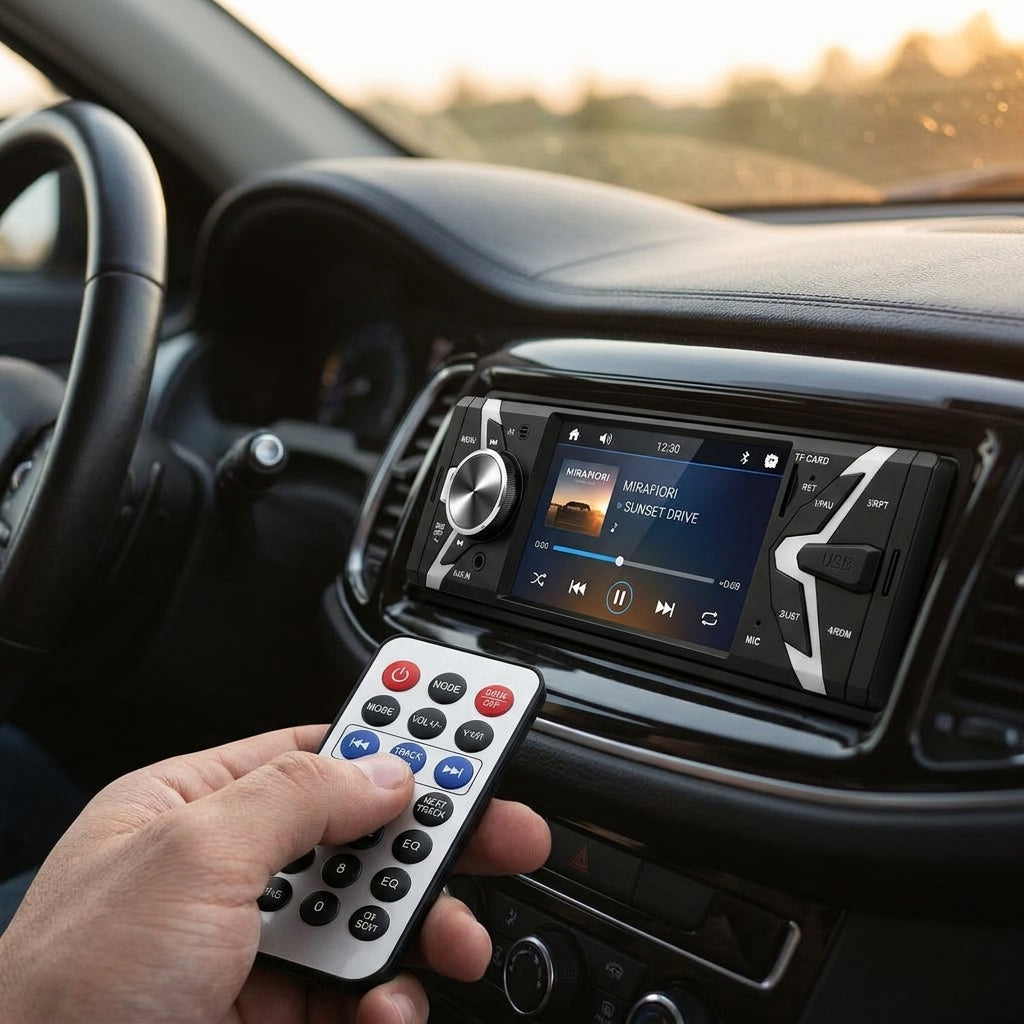 Autoradio 1 DIN con display 4 pollici installata nell'abitacolo