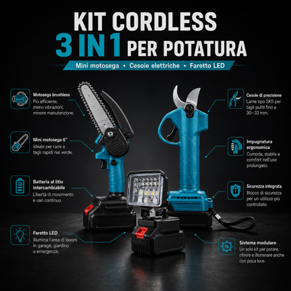 Kit Potatura 3 in 1 con Motosega e Asta Telescopica