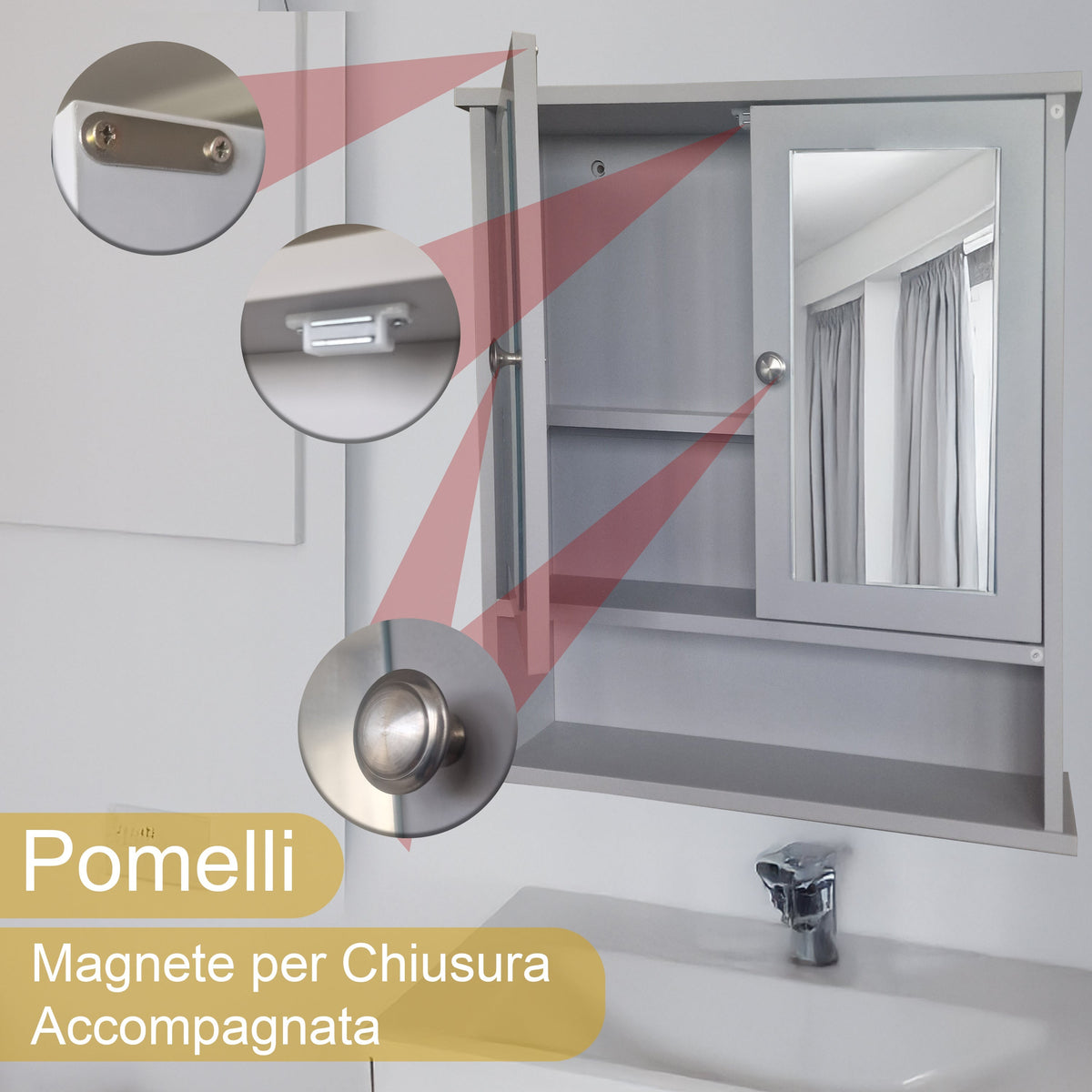 Specchio bagno con mobile contenitore legno moderno salvaspazio compatto

Pensile bagno con ripiani interni specchio frontale arredo elegante