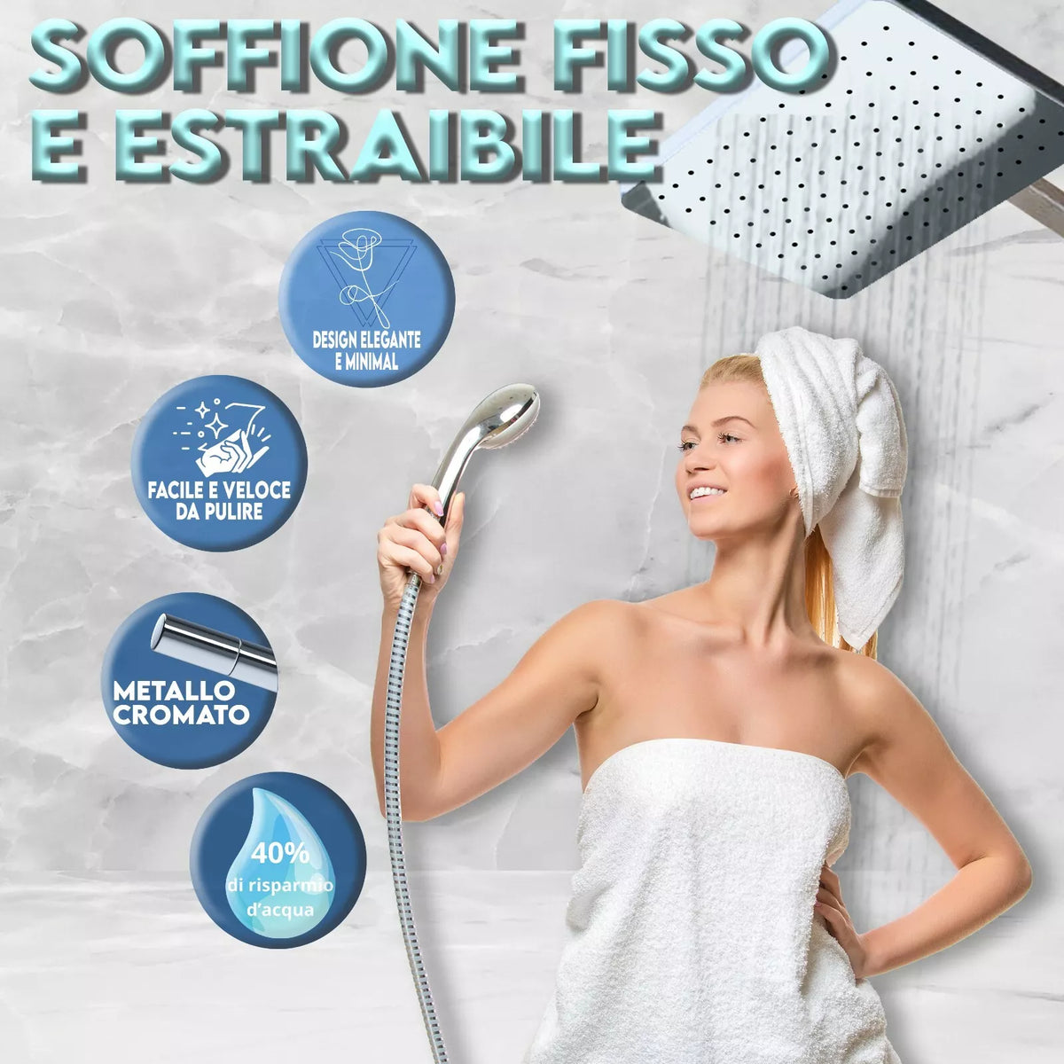 Miscelatore per Vasca da Bagno con Soffione a Colonna, Design Elegante