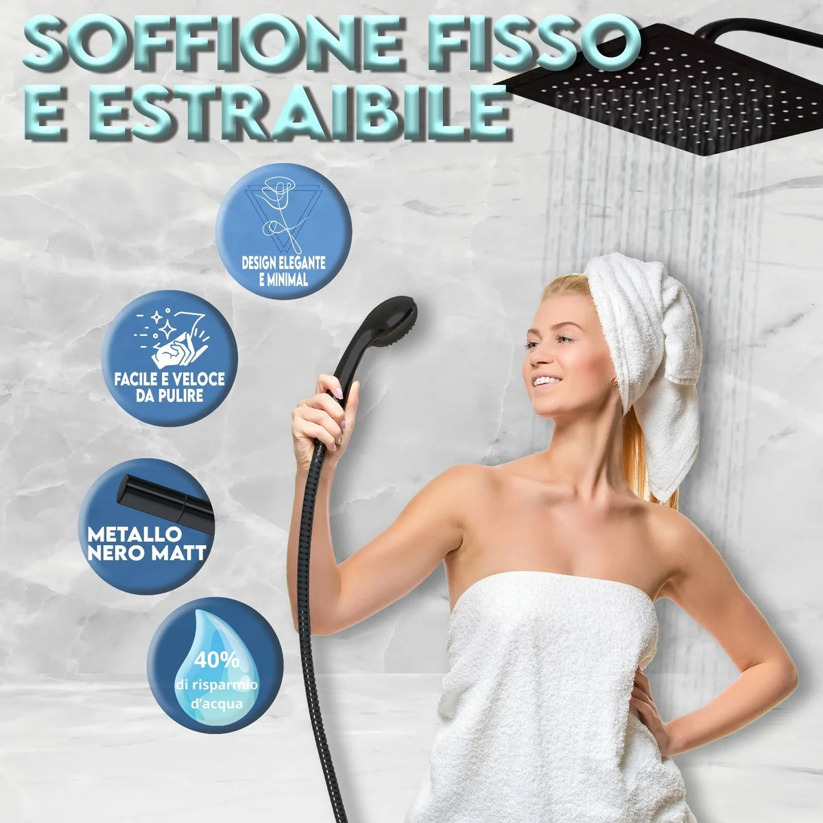Miscelatore per Vasca da Bagno con Soffione a Colonna, Design Elegante