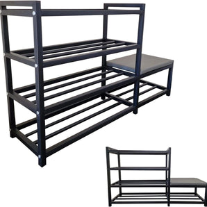 Space Saving Shoe Rack with Side Seat - 3 Shelves (128cm)