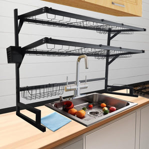 Black Countertop Dish Drainer - 2 Shelves (85cm)