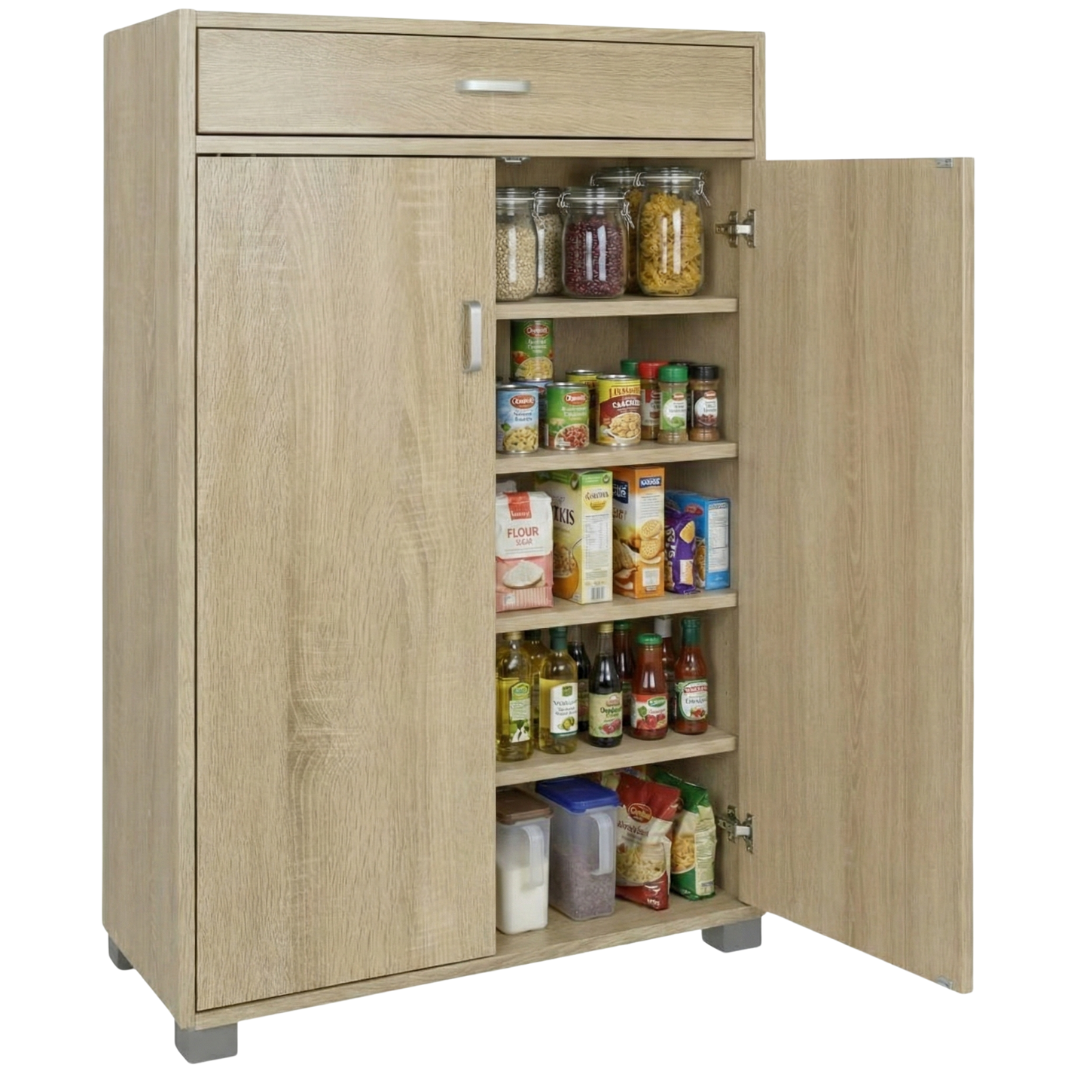 Dispensa Salvaspazio Slim in Legno con Cassetto 63x33x95 cm