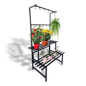 Tall Outdoor Iron Planter - 2 Shelves and Hooks (80cm)