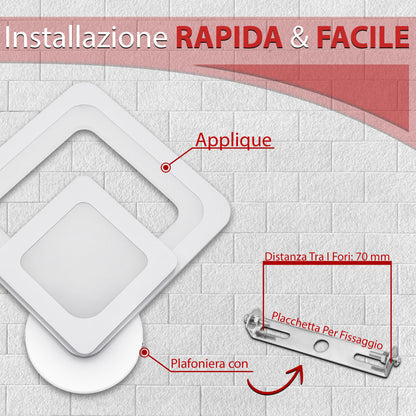 Applique LED da Parete Interno con Cambio Temperatura, 18W/22W