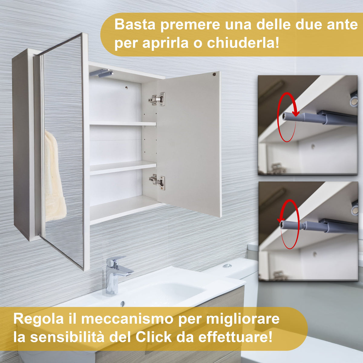 Specchio bagno con mobile contenitore legno moderno salvaspazio compatto

Pensile bagno con ripiani interni specchio frontale arredo elegante