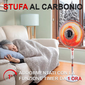 Stufa al Carbonio a Piantana 1100W, Risparmio Energetico, Incandescenza