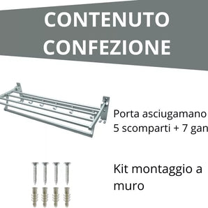 Porta Asciugamani da Parete in Acciaio - 5 Scomparti Moderno Bagno