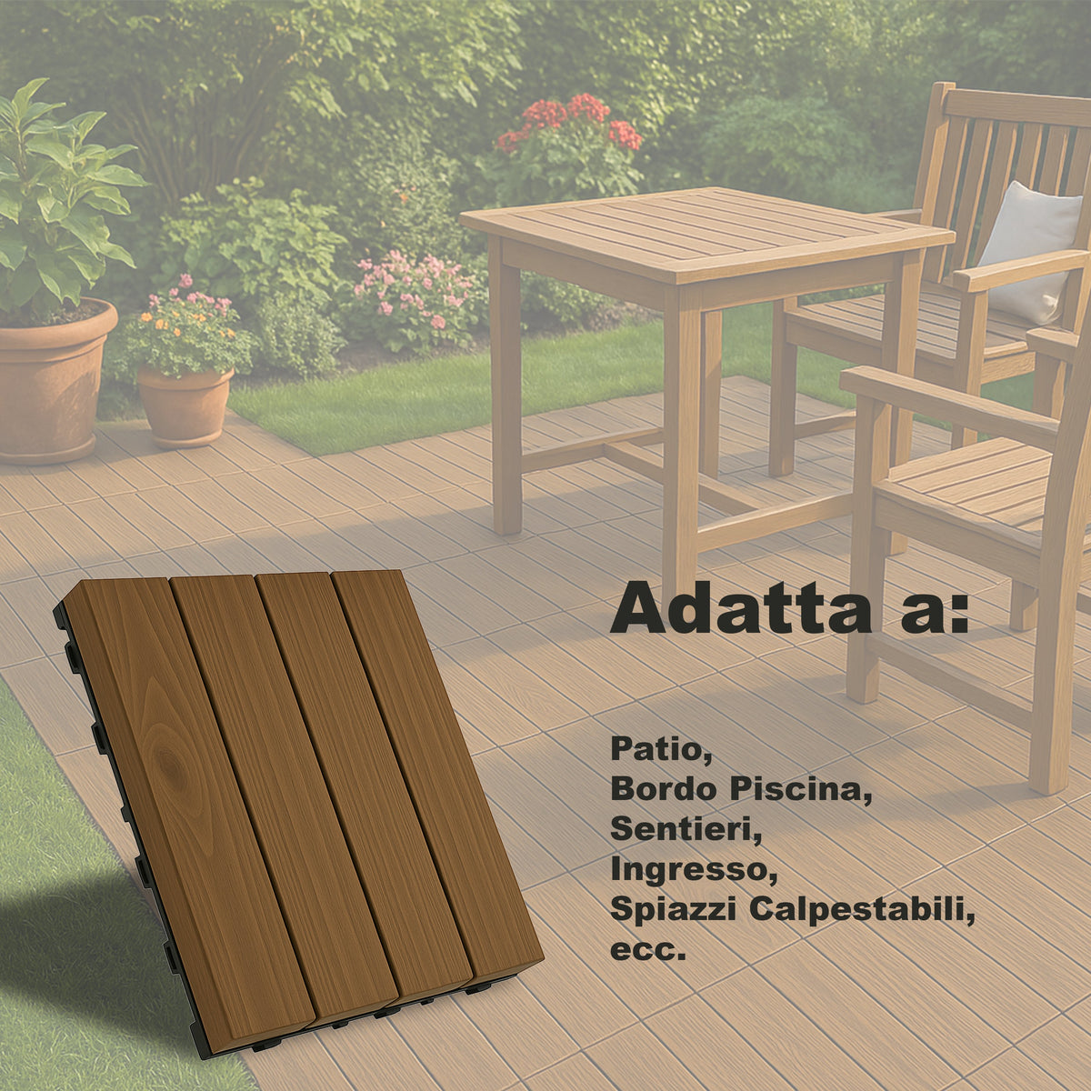 Piastrelle legno esterno MAKA 30x30 cm antiscivolo drenanti resistenti

Kit pavimento balcone veranda giardino incastro facile legno naturale