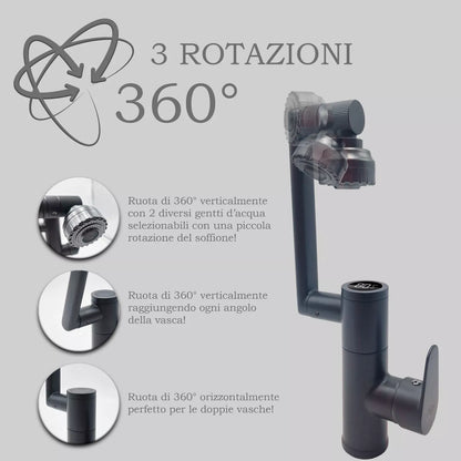 Rubinetto Miscelatore Nero Multi Rotazione con Display Digitale Temperatura