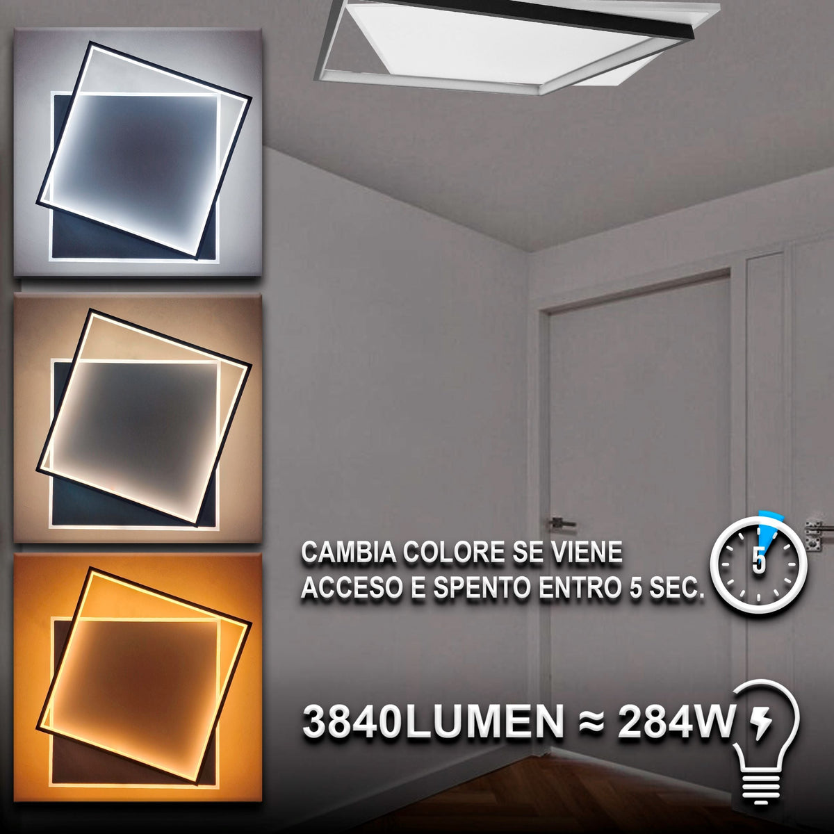 Plafoniera lampadario LED  36W /39W/48W Rotonda o quadrata , Colore Regolabile 3D