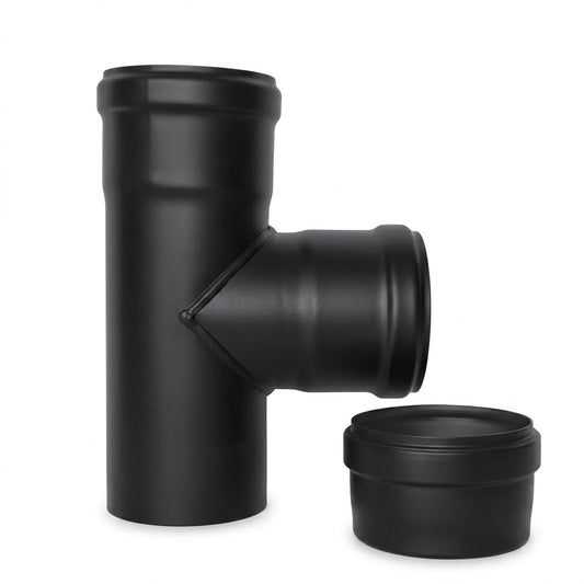 Maka Raccordo a T con Tappo Femmina F Canna Fumaria Pellet Nero