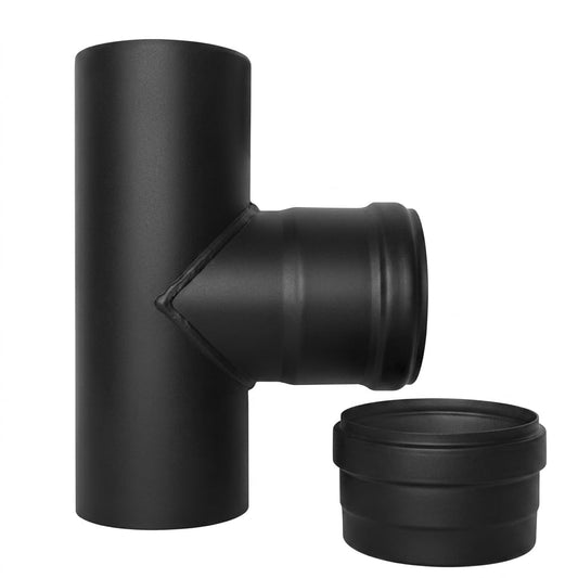 Maka Raccordo a T con Tappo Maschio M Canna Fumaria Pellet Nero