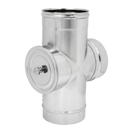 Maka Raccordo a T 90° con Ispezione Posteriore HT Alte Temperature per Canna Fumaria in Acciaio Inox, per Stufe a Legna e Pellet, Combustibile Solido