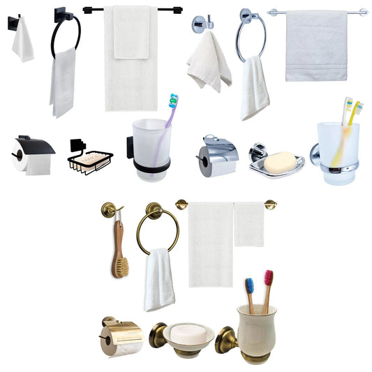 Accessori Bagno Moderni Appendini Parete Cromati Dorati Neri Design 6 pezzi