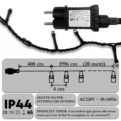 Luci di Natale 500 LED 20m Catena Luminosa IP44 Interno Esterno Decorazioni Natalizie