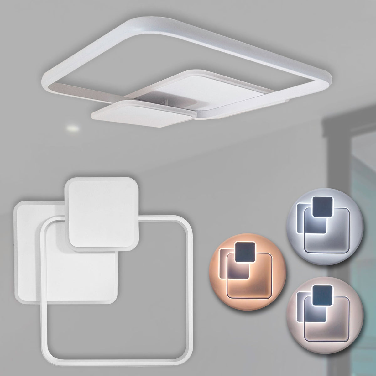Plafoniera lampadario LED  36W /39W/48W Rotonda o quadrata , Colore Regolabile 3D