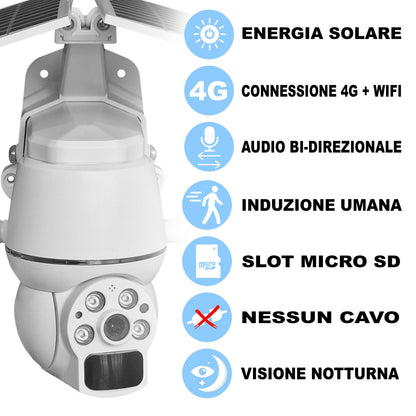 Telecamera Solare da Esterno 2K WiFi/4G, IP66, Visione Notturna