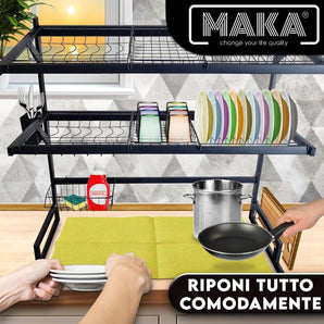 Black Countertop Dish Drainer - 2 Shelves (65cm)