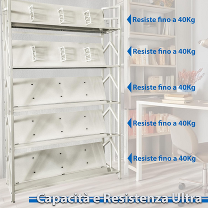 Libreria verticale salvaspazio acciaio 4 o 5 ripiani design compatto

Scaffale metallo inclinabile bianco tortora moderno casa ufficio 40kg