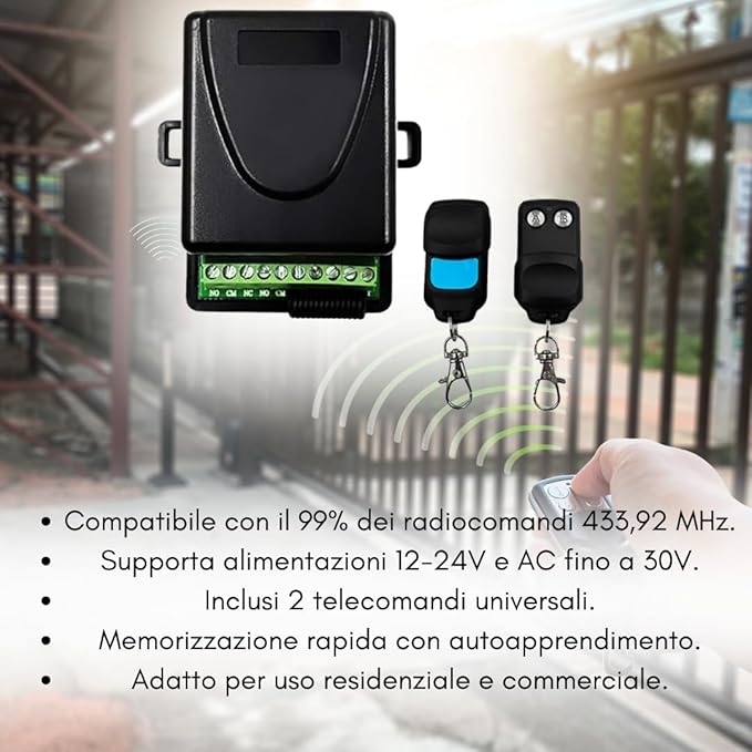 Ricevitore Universale 2 Canali 12-24V con 2 Telecomandi 433 MHz