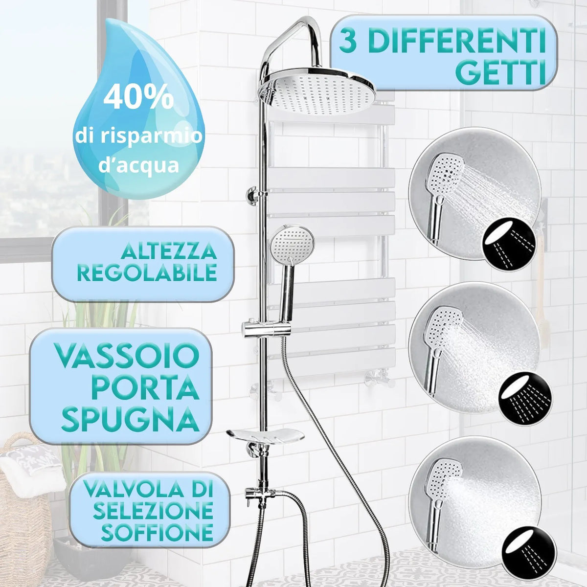 Miscelatore per Vasca da Bagno con Soffione a Colonna, Design Elegante