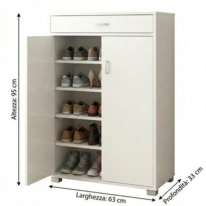 Scarpiera salvaspazio moderna 95 cm con cassetto e ante bianca cemento o rovere