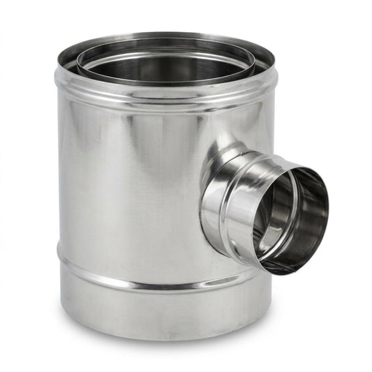 Maka Raccordo a T 90° Ridotto a MP 80 Canna Fumaria Doppia Parete Aria Inox