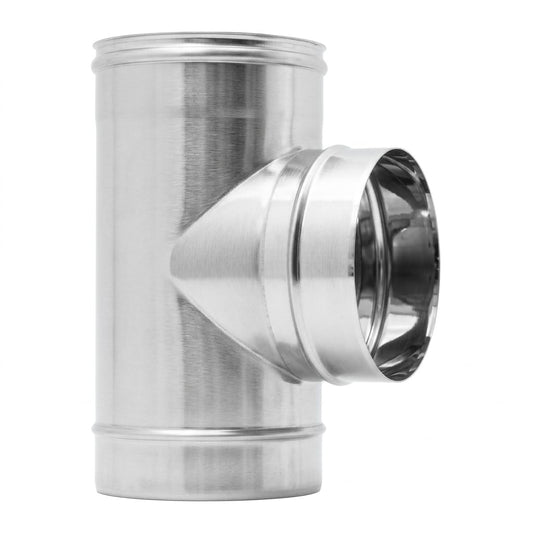 Maka Raccordo a T 90° per Canna Fumaria in Acciaio Inox, Ti Monoparete per Collegamento Stufa e Ispezione, per Legna Pellet e Caldaia