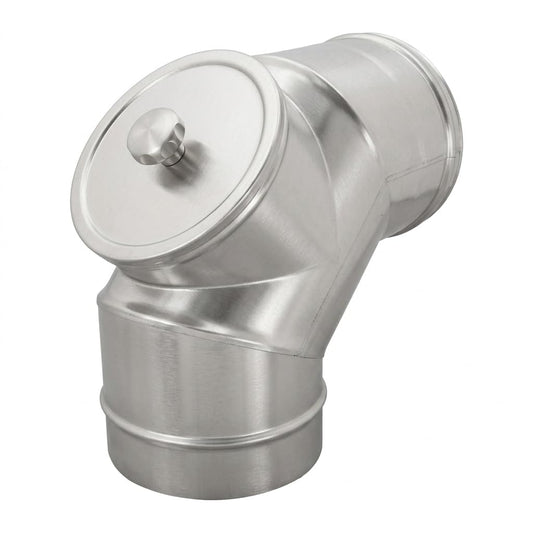 Maka Curva 90° con Ispezione per Canna Fumaria in Acciaio Inox, Gomito con Tappo di Pulizia per Impianti a Gas