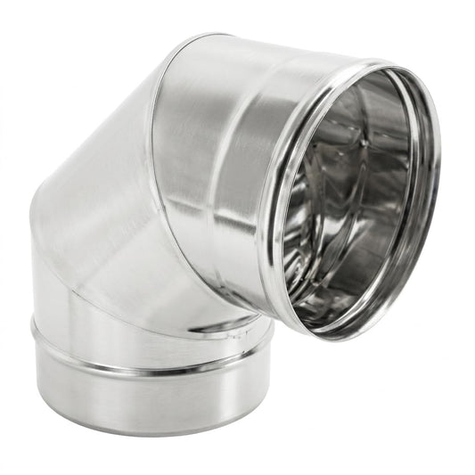 Maka Curva 90° per Canna Fumaria in Acciaio Inox, Raccordo Curvo Monoparete per Tubo Fumo Stufa a Legna Pellet e Caldaia, Innesto Maschio-Femmina