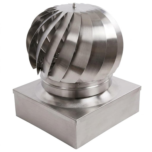 Maka Comignolo Eolico Quadro Aspirante, Cappello Eolico per Aerazione ed Espulsione Aria, Terminale Girevole in Acciaio, Aspiratore Eolico Base Quadra