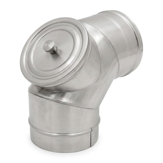 Maka Curva 90° con Ispezione HT Alte Temperature per Canna Fumaria in Acciaio Inox, Gomito con Tappo di Pulizia per Stufe a Legna e Pellet, Combustibile Solido