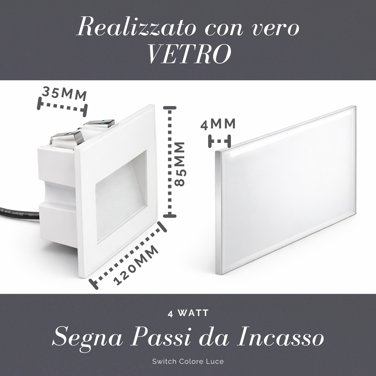 Faretto Segnapasso LED da Incasso in Vetro IP65 4W CCT