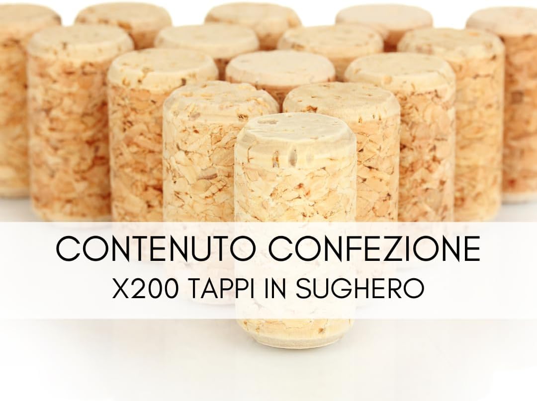 Maka Tappi in Sughero Naturale per Bottiglie di Vetro - 200 Pezzi