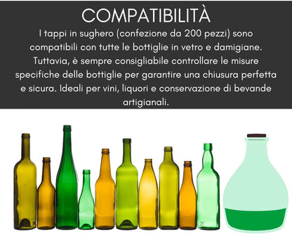 Maka Tappi in Sughero Naturale per Bottiglie di Vetro - 200 Pezzi
