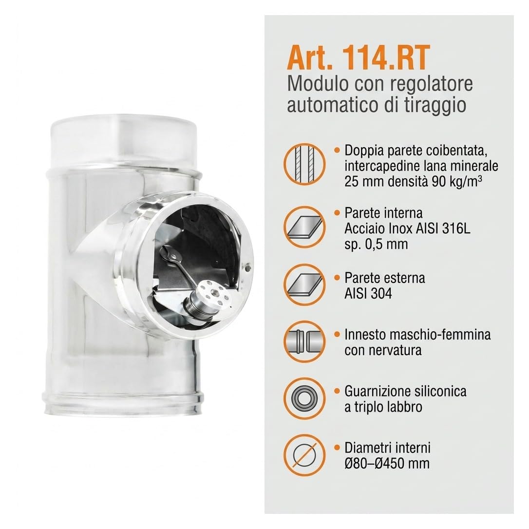Maka Regolatore di Tiraggio Canna Fumaria Doppia Parete