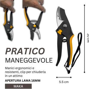 Forbici Potatura Professionali con Lame in Acciaio e Manici Ergonomici da 16 a 19 mm