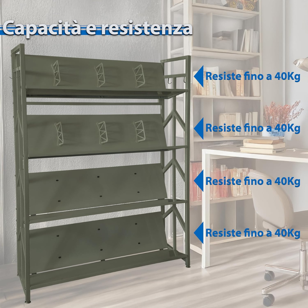 Libreria verticale salvaspazio acciaio 4 o 5 ripiani design compatto

Scaffale metallo inclinabile bianco tortora moderno casa ufficio 40kg