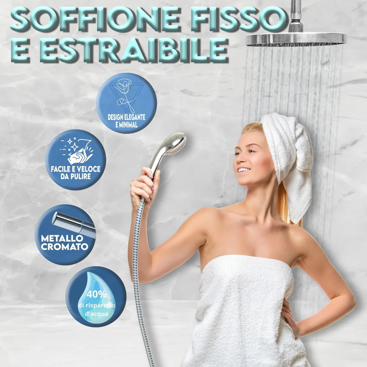Miscelatore per Vasca da Bagno con Soffione a Colonna, Design Elegante