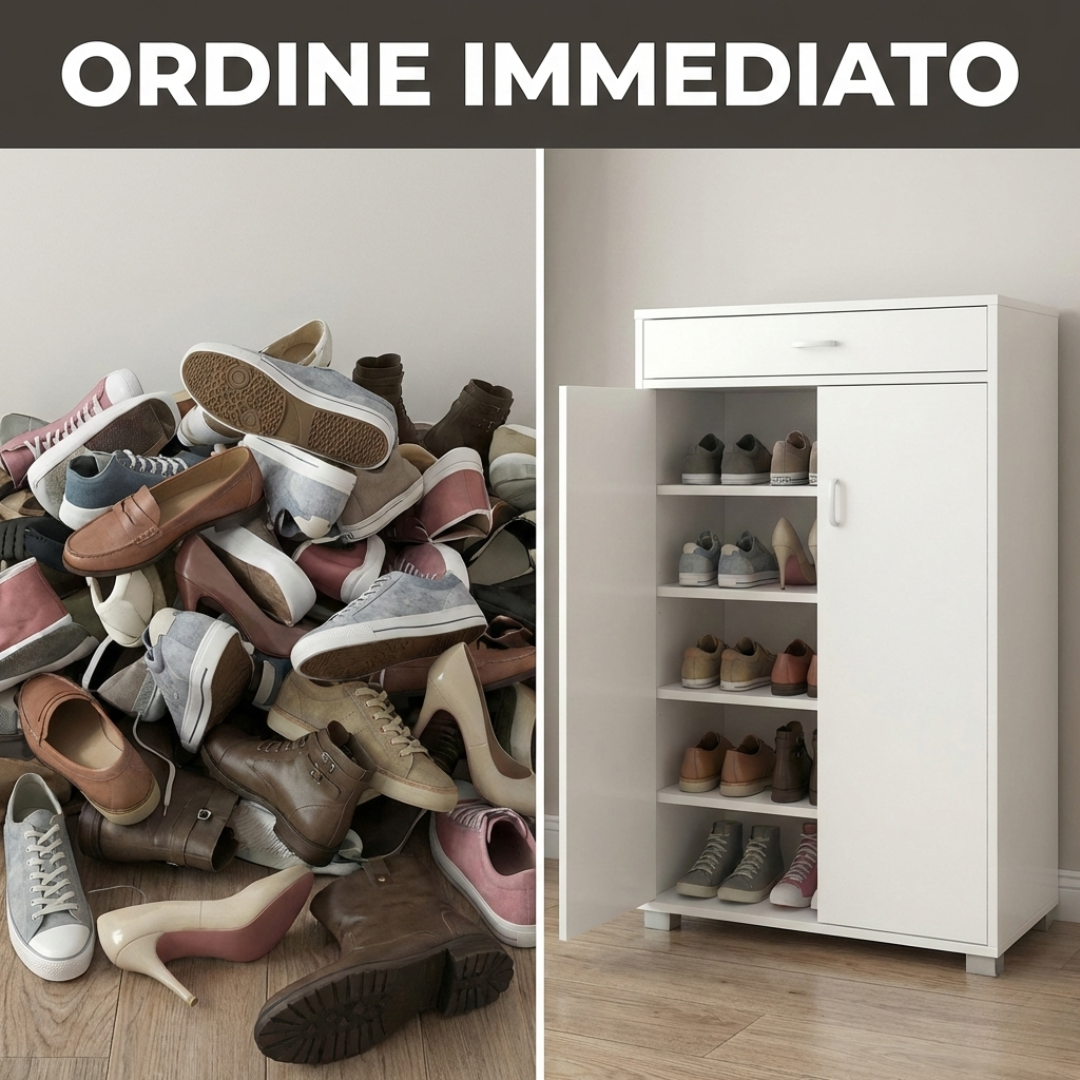 Scarpiera salvaspazio moderna 95 cm con cassetto e ante bianca cemento o rovere
