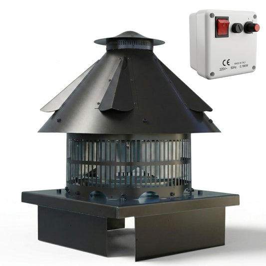 Maka Aspiratore Elettrico per Camino, Tiracamino Multivelocità 230V, Motore IP55 0.18KW, Portata 1000 mc/h, 4 Velocità, Lamiera Testa di Moro