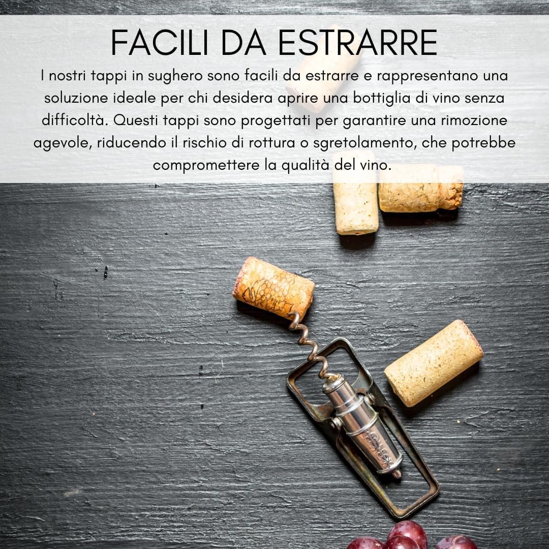 Maka Tappi in Sughero Naturale per Bottiglie di Vetro - 200 Pezzi
