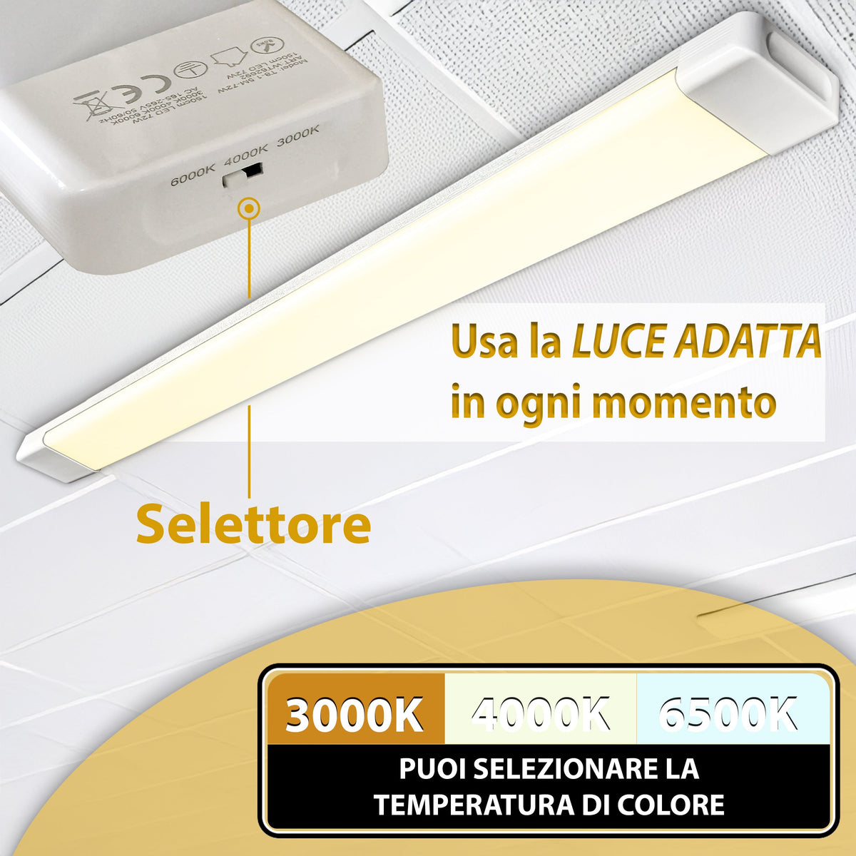 Plafoniera LED Soffitto 54W/72W, Luce Regolabile 3000K-6500K, IP20