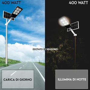 Lampione Solare 400W LED Esterno con Sensore e Pannello Monocristallino