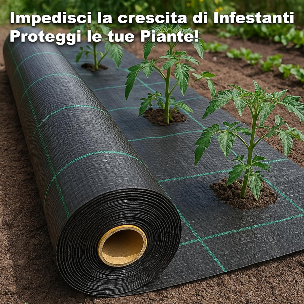 Telo pacciamatura 1x10 m anti-erbacce in polietilene 100 g/m²
Tessuto resistente anti-UV traspirante per orto e giardino
Copertura impermeabile contro infestanti facile da installare