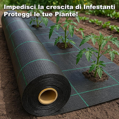 Telo pacciamatura 1x10 m anti-erbacce in polietilene 100 g/m²
Tessuto resistente anti-UV traspirante per orto e giardino
Copertura impermeabile contro infestanti facile da installare