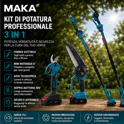 Kit Potatura 3 in 1 con Motosega e Asta Telescopica